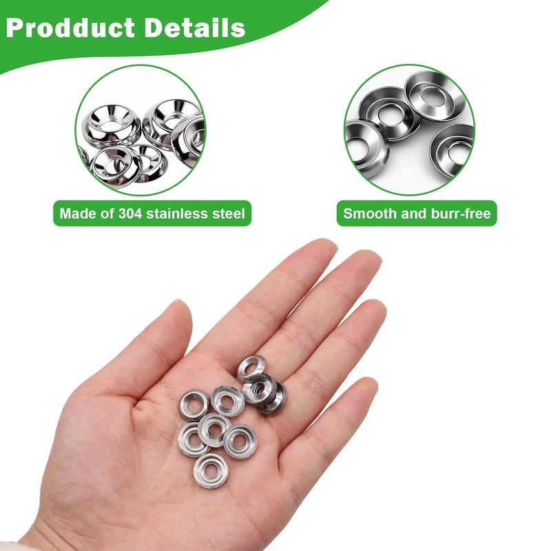 Seamaka 200 Pcs #8 Silver Finish Washers 304 Stainless Steel Finishing Washers Countersunk Cup - Image 3